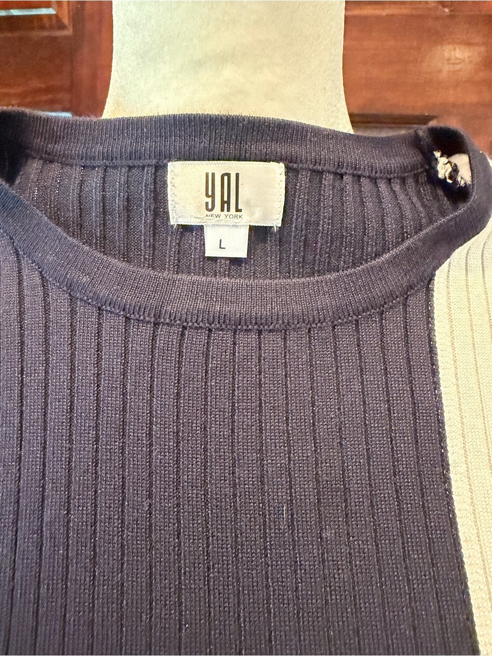 YAL Colorblock Ribbed Knit Sweater - Navy, Cream, Blue & Rust - Picture 5 of 5